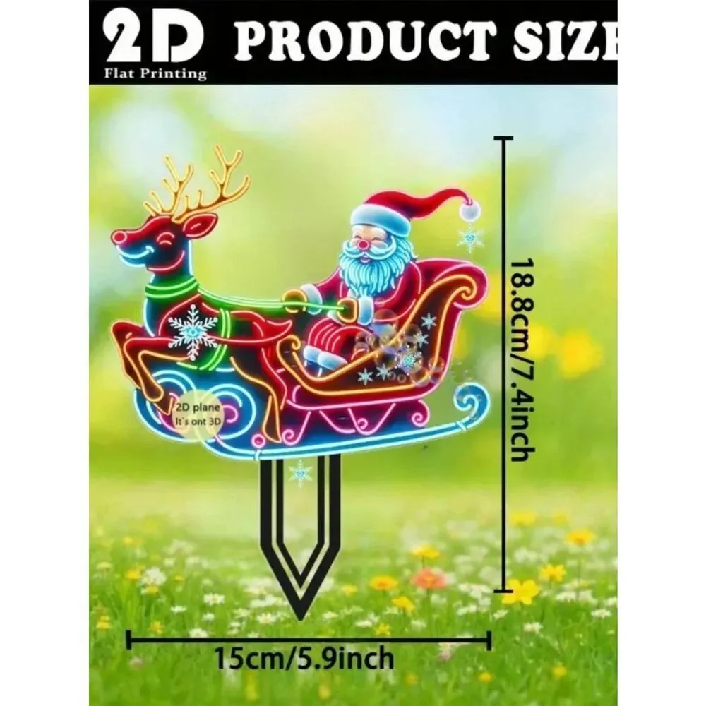 2D Festive Holiday Santa Claus with Sleigh and Reindeer Garden Outdoor Stake